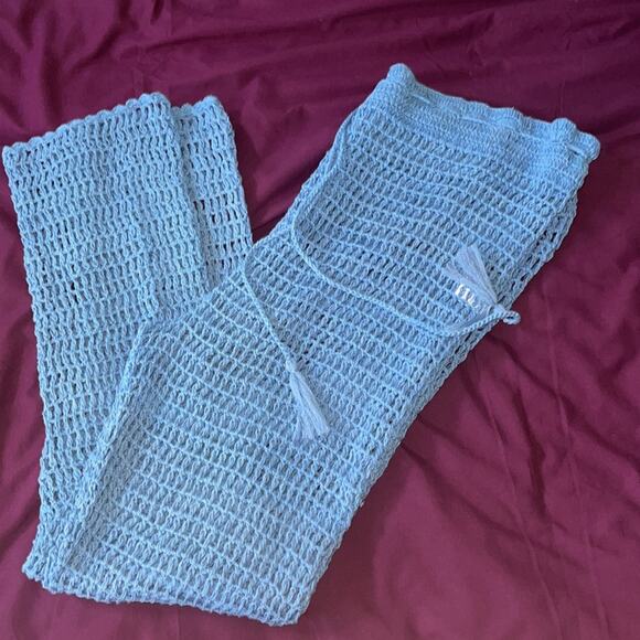 MAJORELLE $198 (Revolve) Hilary Crochet Drawstring Pants in Blue Large L - Picture 4 of 6